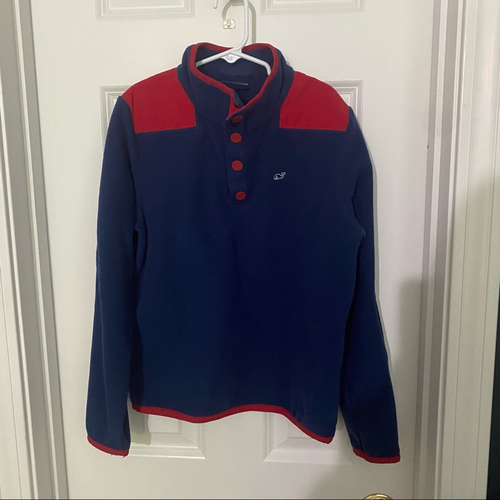 Vineyard Vines Boys 1/4 “Zip” Fleece in Navy & Red - Size Small